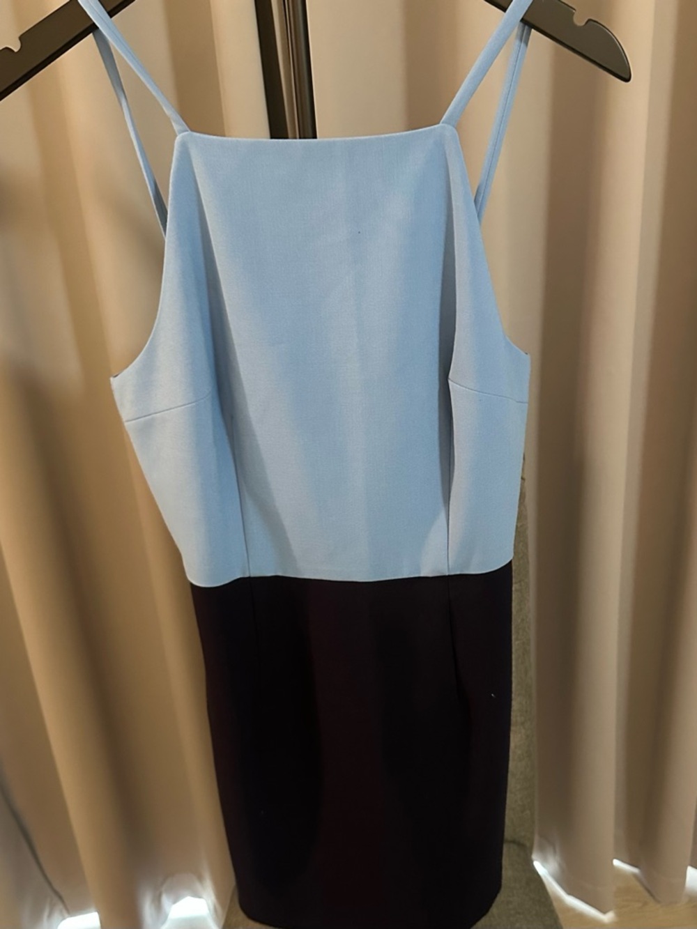 French Connection Light Blue and Black Colorblock Midi Dress